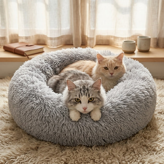 Pluche donutmand voor honden en katten – zacht en wasbaar – Lichtgrijs