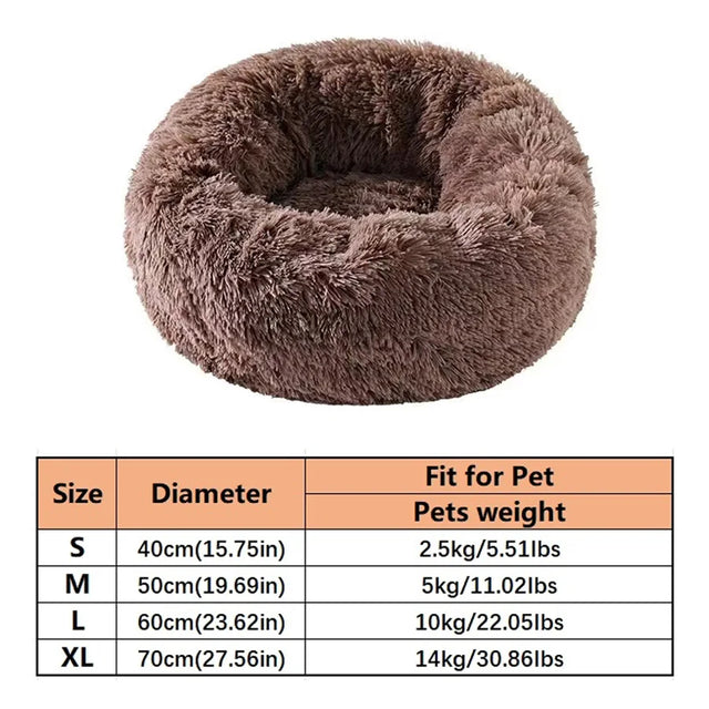 Lit donut en peluche pour chien et chat – doux et lavable – Marron