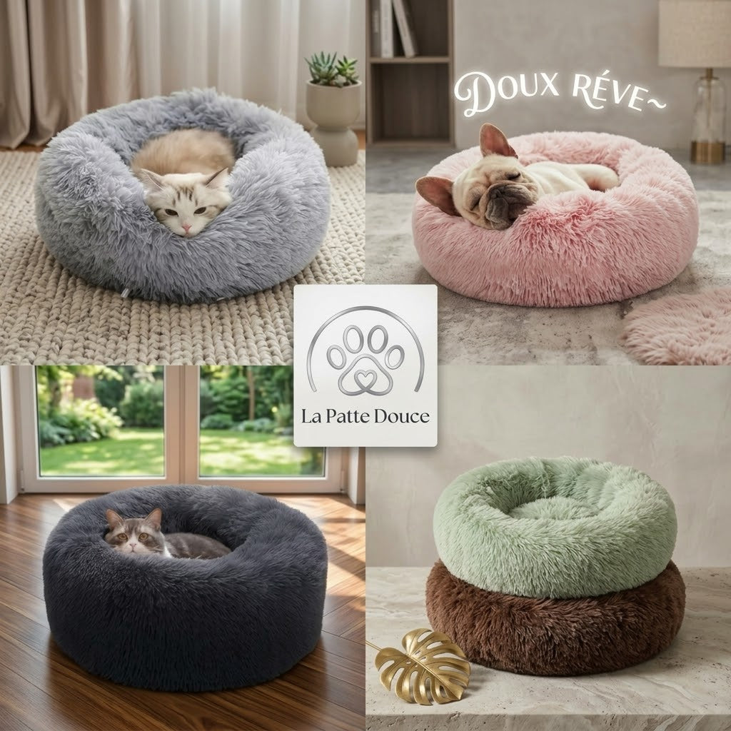 La Patte Douce : lits donut en peluche pour chats et chiens dans plusieurs ambiances