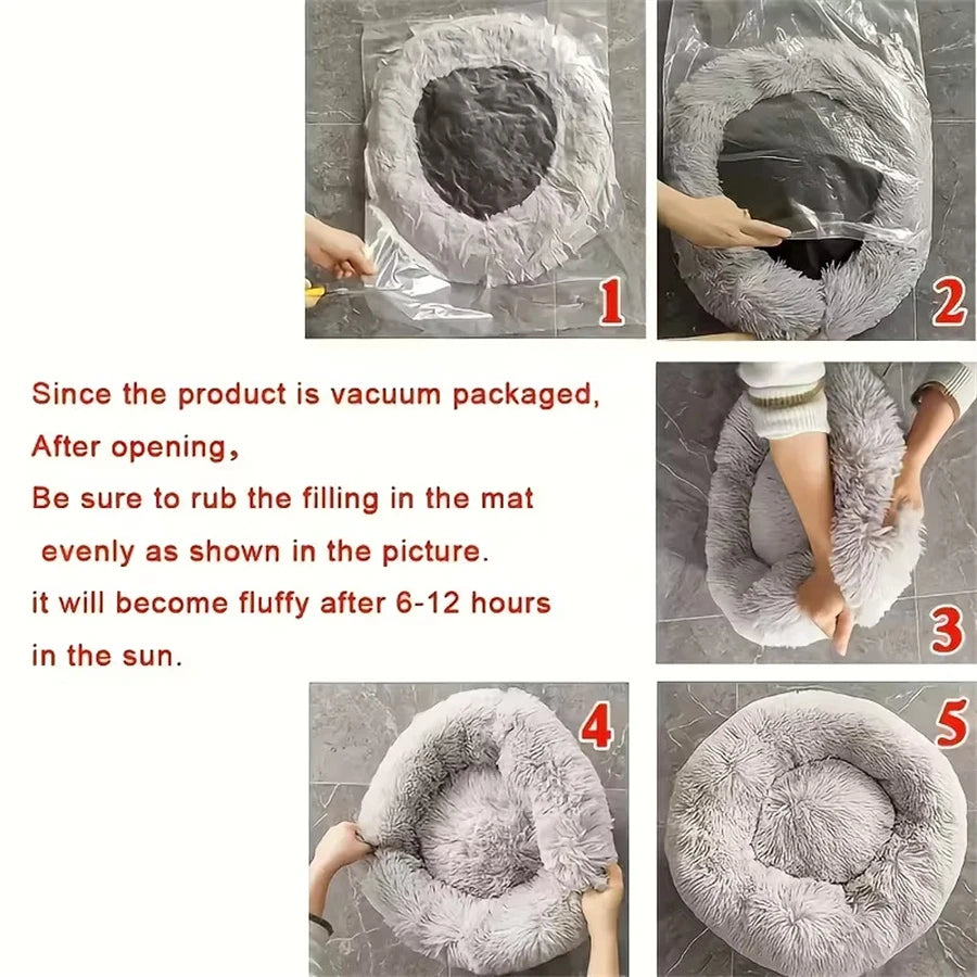 Lit donut en peluche pour chien et chat – doux et lavable
